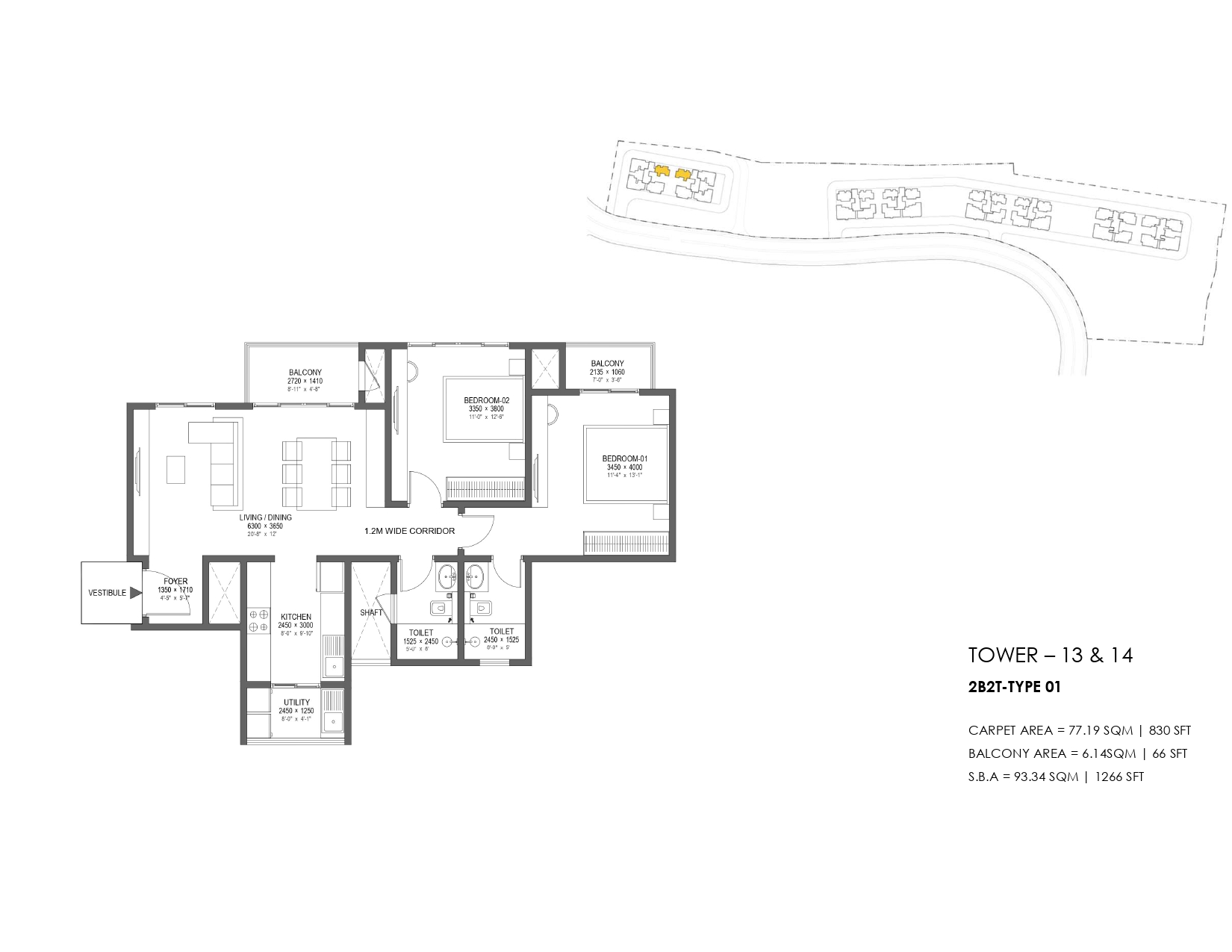 2BHK floor plan Nambiar District 25 Phase 3
